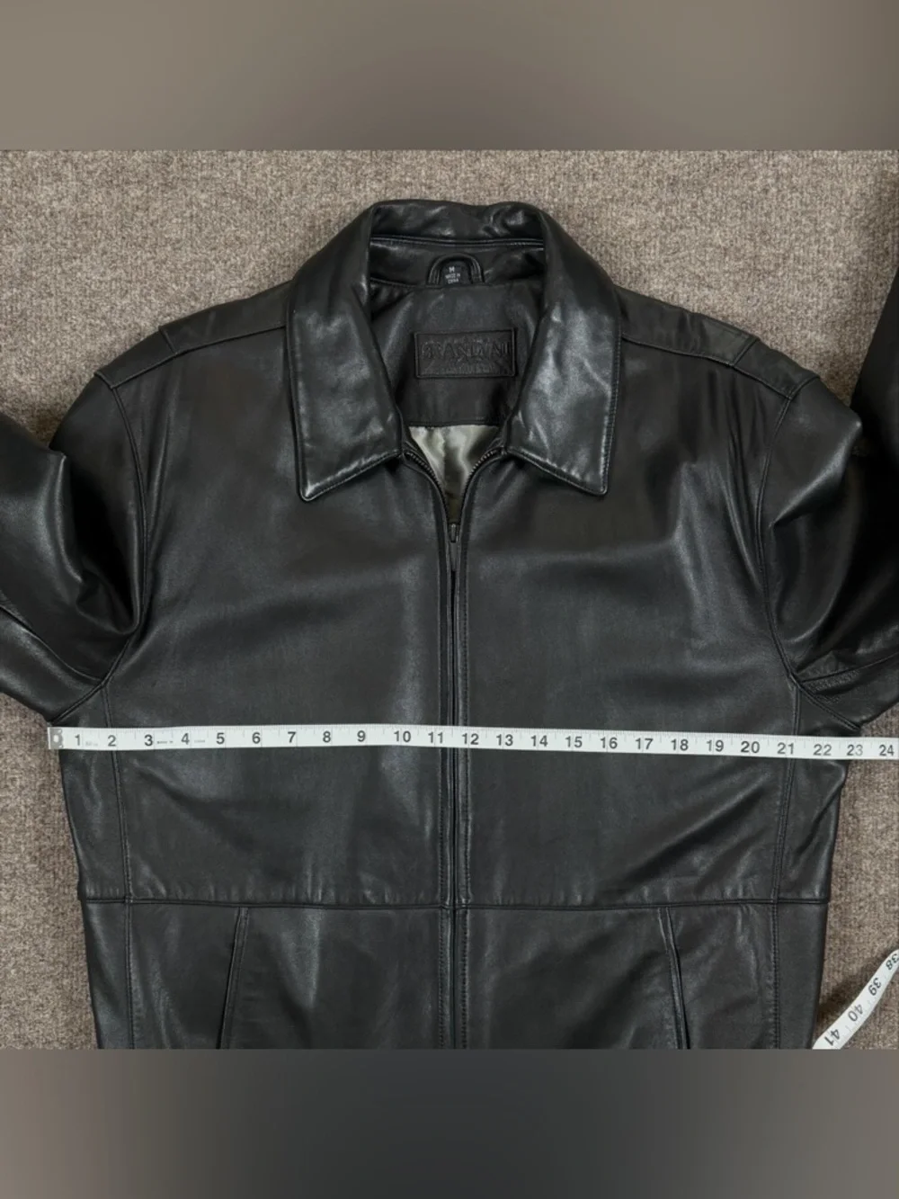 Brandini Black Genuine Leather Full Zip Moto Jacket Men’s Medium Waist Adjusters